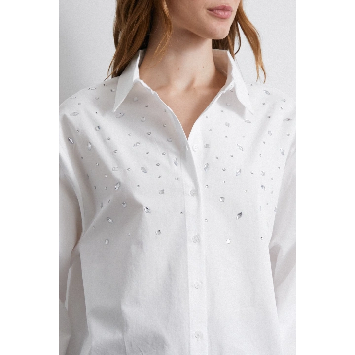 Taş Detaylı Gömlek Beyaz