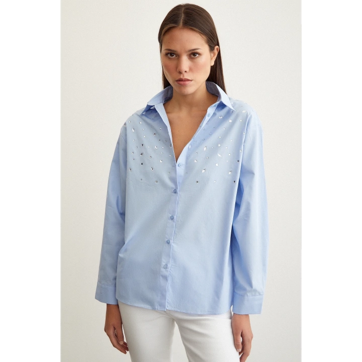 Taş Detaylı Gömlek Mavi