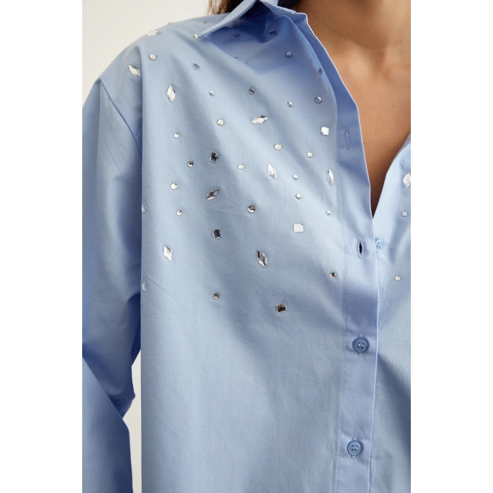 Taş Detaylı Gömlek Mavi