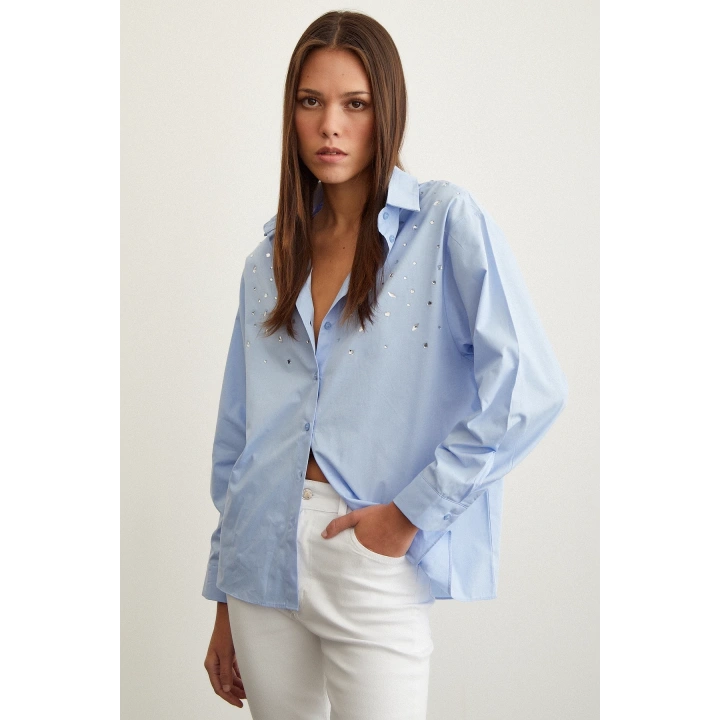 Taş Detaylı Gömlek Mavi