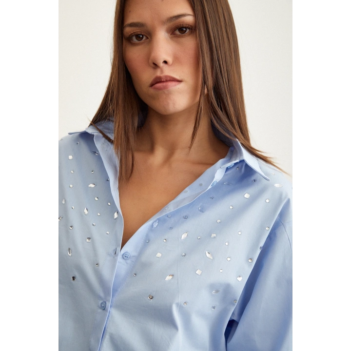 Taş Detaylı Gömlek Mavi
