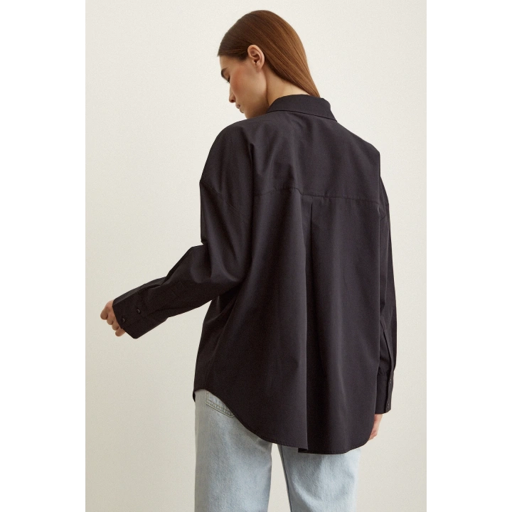 Taş Detaylı Poplin Gömlek Siyah