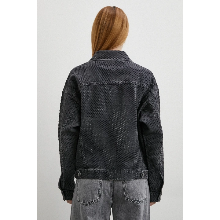 Taş İşlemeli Kot Ceket Antirasit