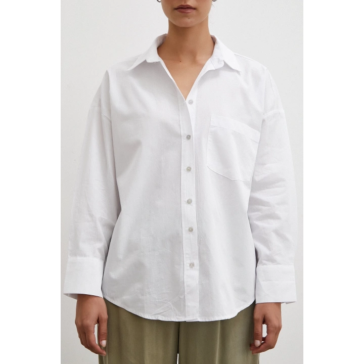 Tek Cepli Oversize Gömlek Beyaz