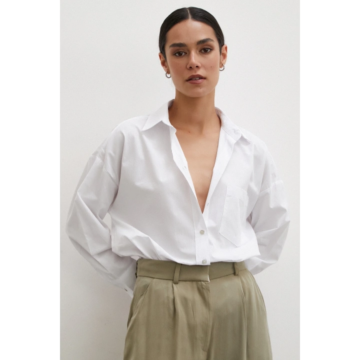 Tek Cepli Oversize Gömlek Beyaz