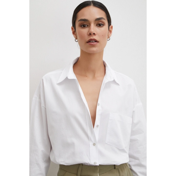 Tek Cepli Oversize Gömlek Beyaz