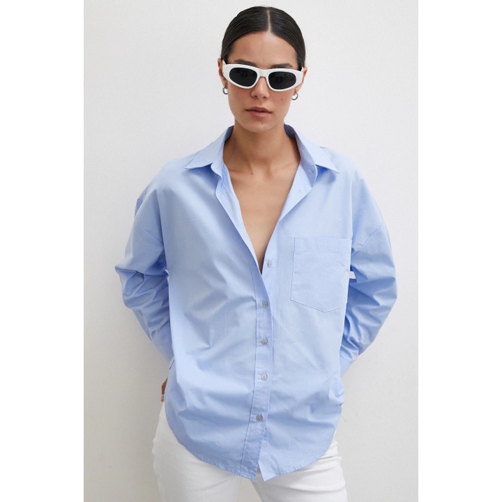 Tek Cepli Oversize Gömlek Mavi