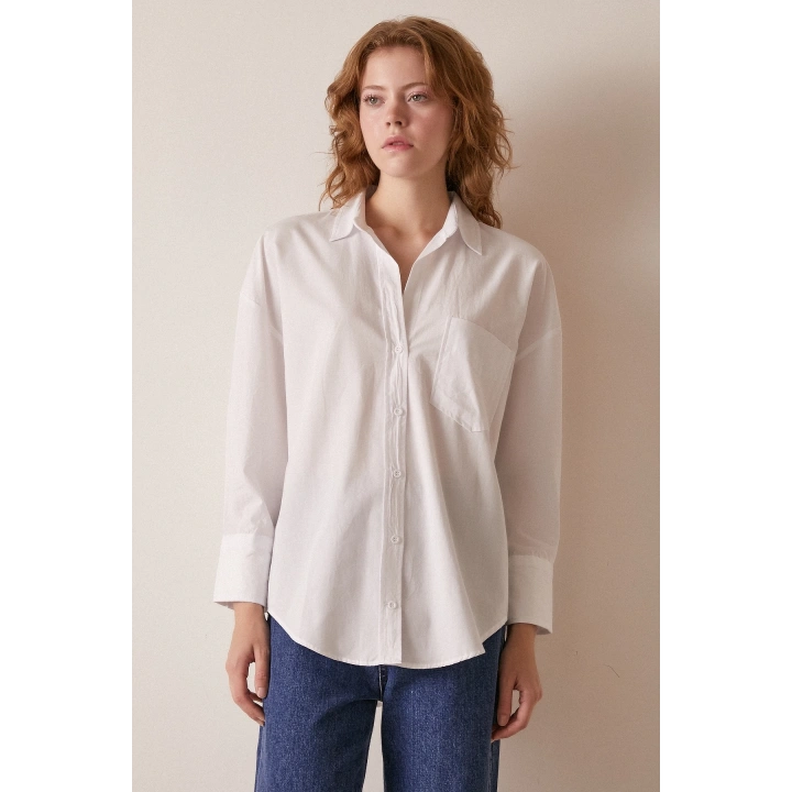 Tek Cepli Pamuklu Gömlek Beyaz