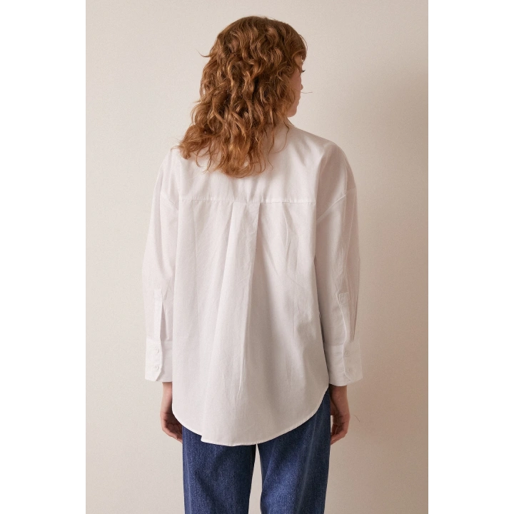 Tek Cepli Pamuklu Gömlek Beyaz