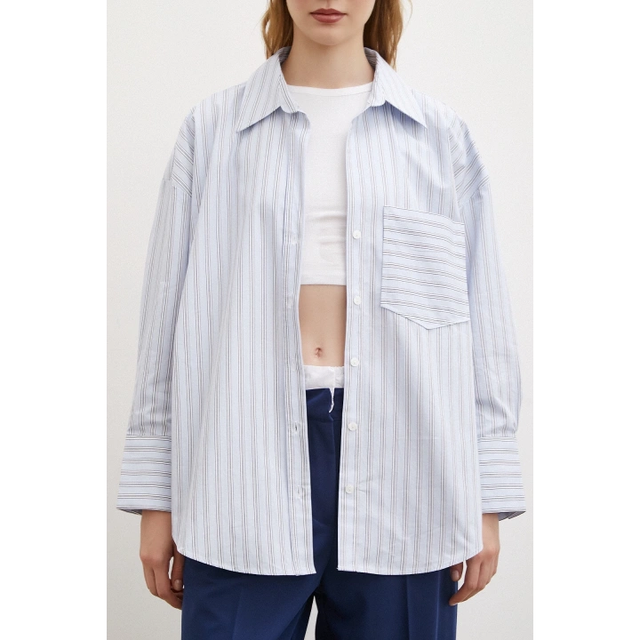 Tek Cepli Poplin Gömlek Mavi