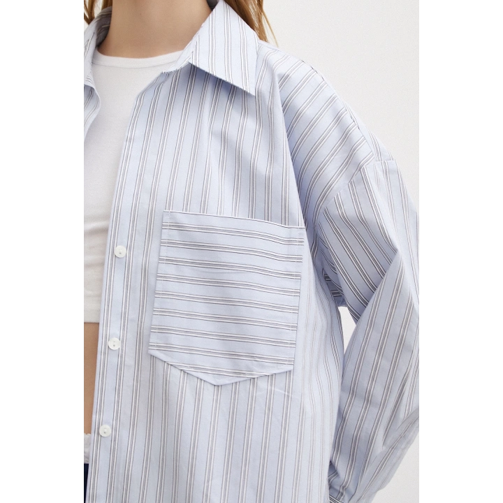 Tek Cepli Poplin Gömlek Mavi