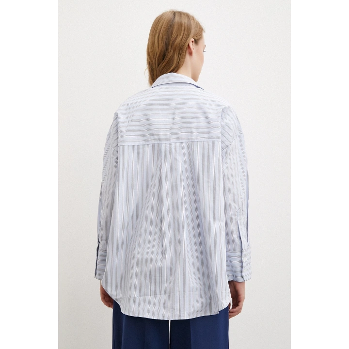 Tek Cepli Poplin Gömlek Mavi