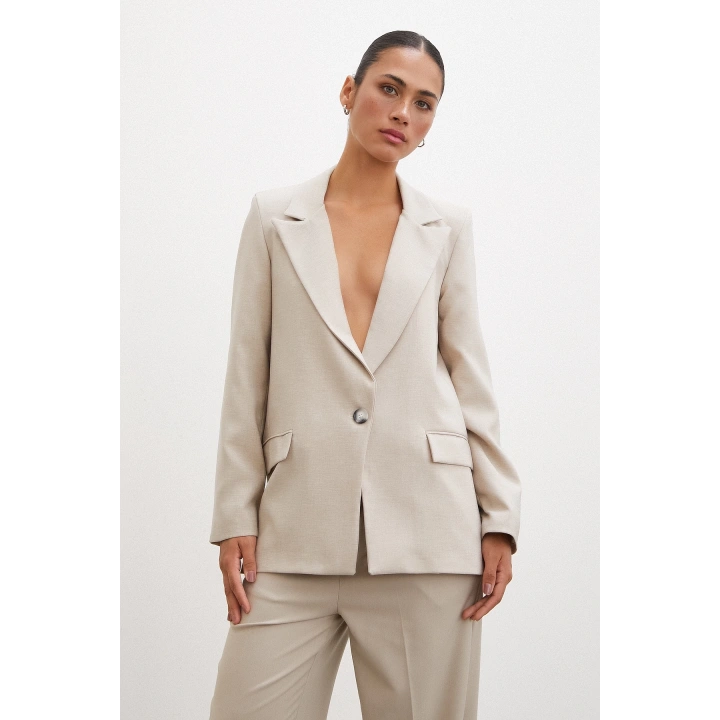 Tek Düğmeli Blazer Ceket Bej