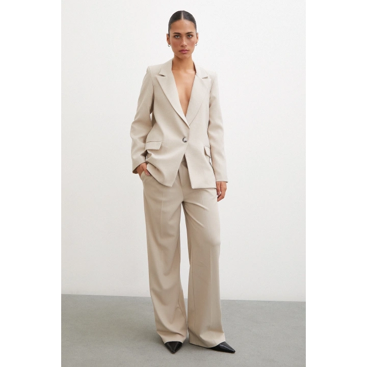 Tek Düğmeli Blazer Ceket Bej