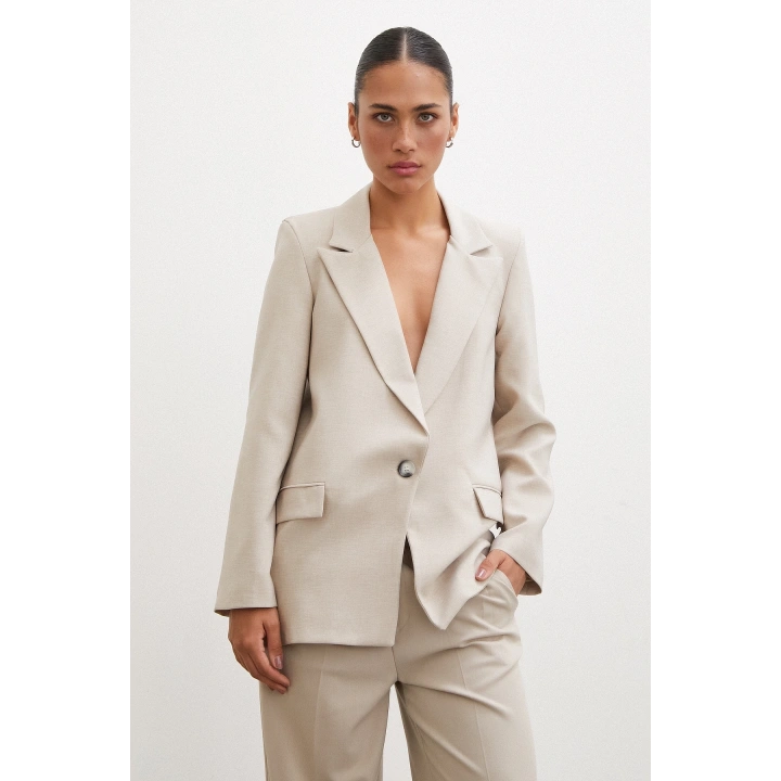 Tek Düğmeli Blazer Ceket Bej