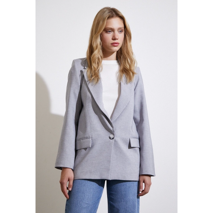 Tek Düğmeli Blazer Ceket Gri