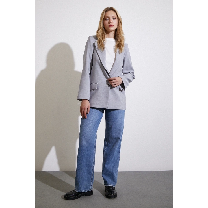 Tek Düğmeli Blazer Ceket Gri