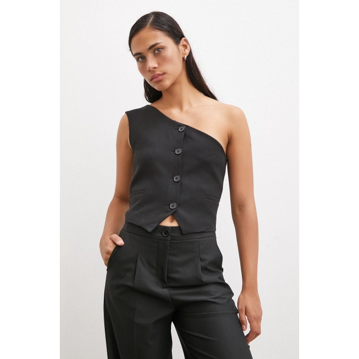 Tek Omuzlu Yelek Siyah