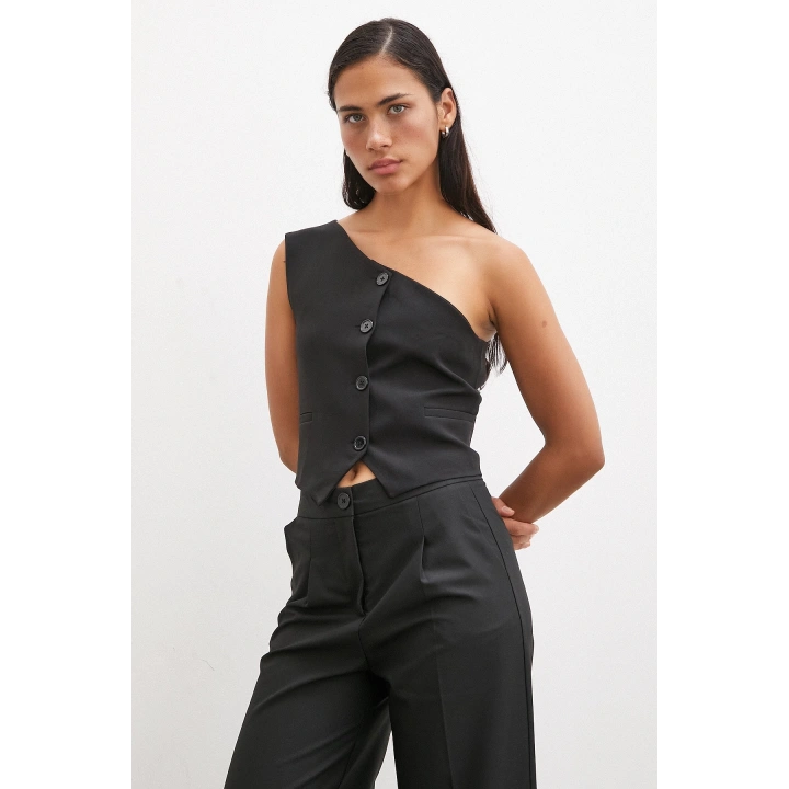 Tek Omuzlu Yelek Siyah