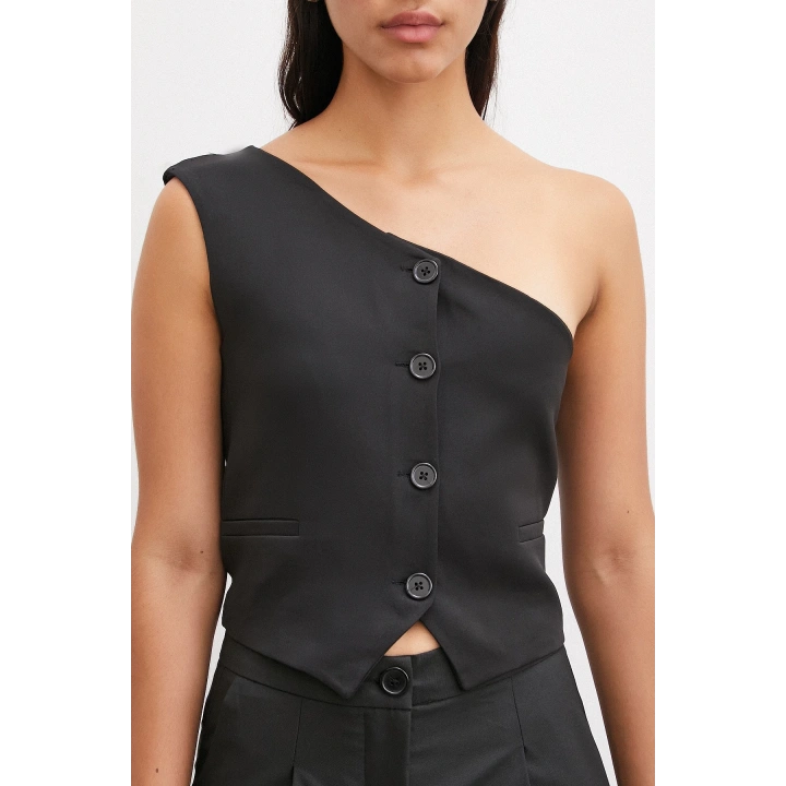 Tek Omuzlu Yelek Siyah