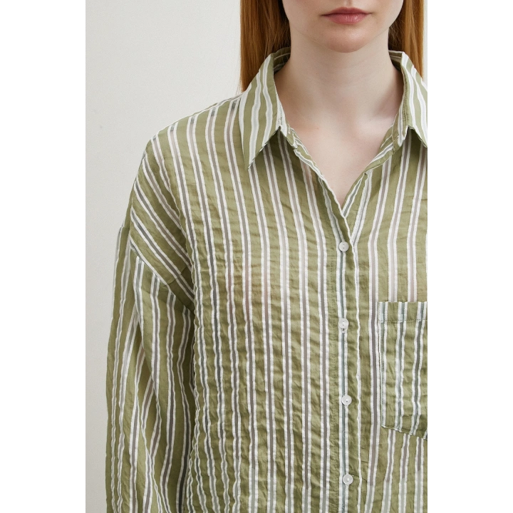 Transparan Çizgili Gömlek Haki