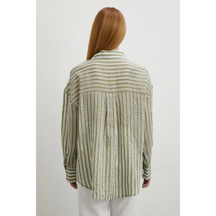 Transparan Çizgili Gömlek Haki