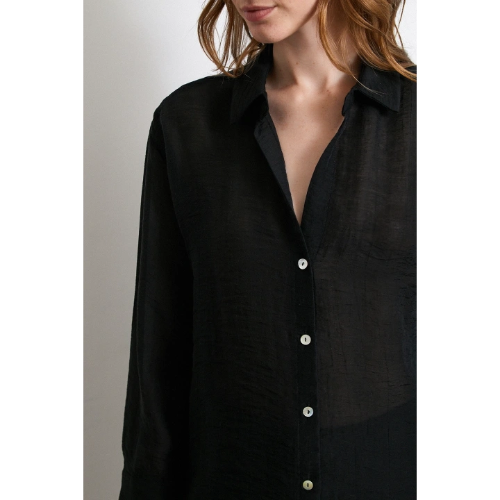 Transparan Saten Gömlek Siyah