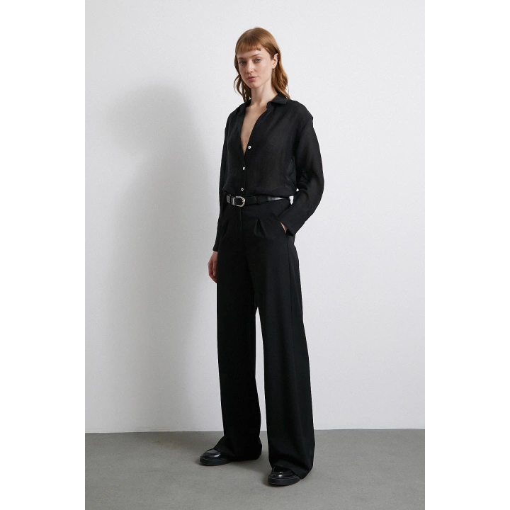 Transparan Saten Gömlek Siyah