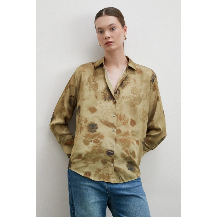 V Yaka Desenli Gömlek Haki