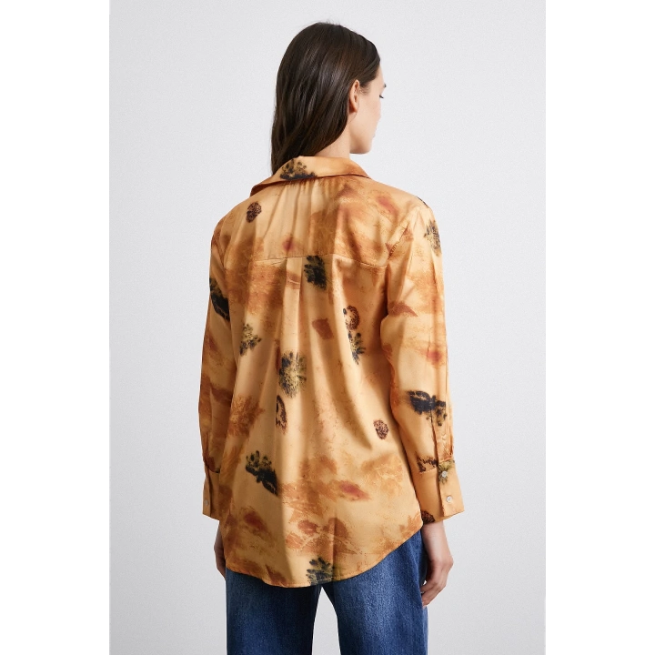 V Yaka Desenli Gömlek Somon