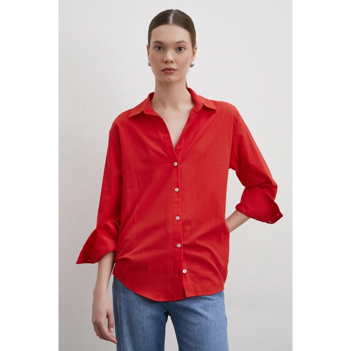 V Yaka Enigma Gömlek Kırmızı