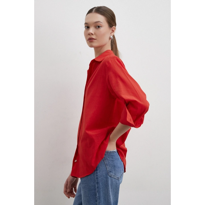 V Yaka Enigma Gömlek Kırmızı