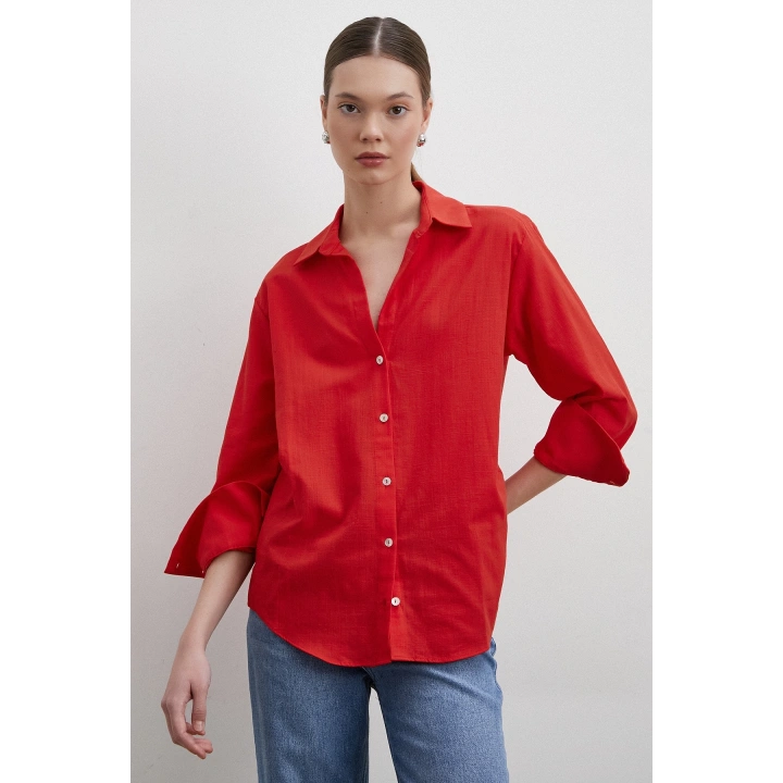 V Yaka Enigma Gömlek Kırmızı