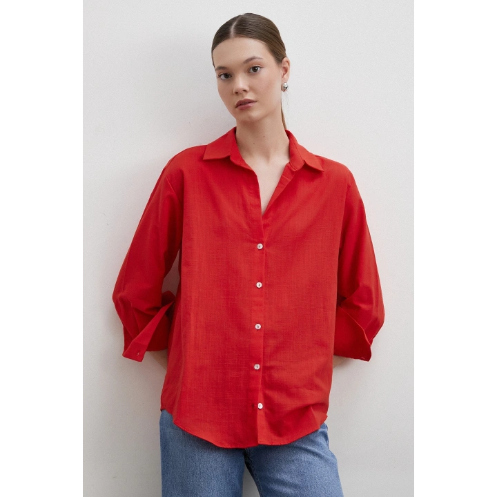 V Yaka Enigma Gömlek Kırmızı