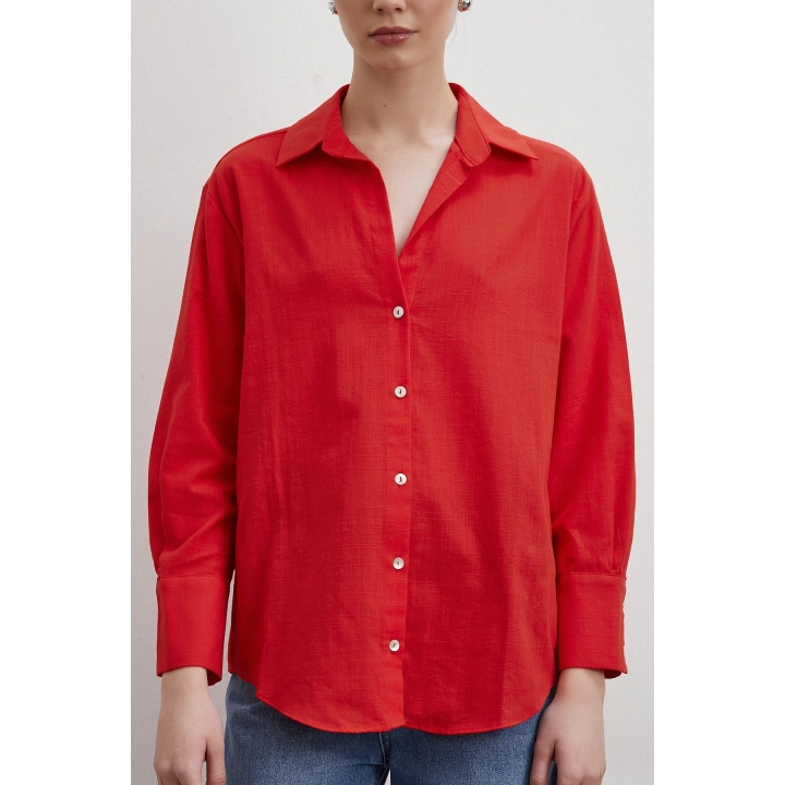 V Yaka Enigma Gömlek Kırmızı
