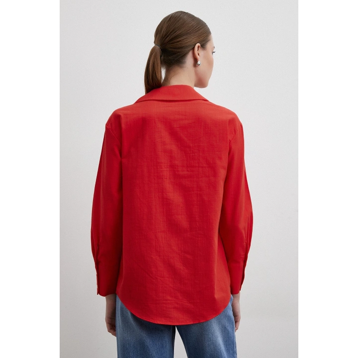 V Yaka Enigma Gömlek Kırmızı