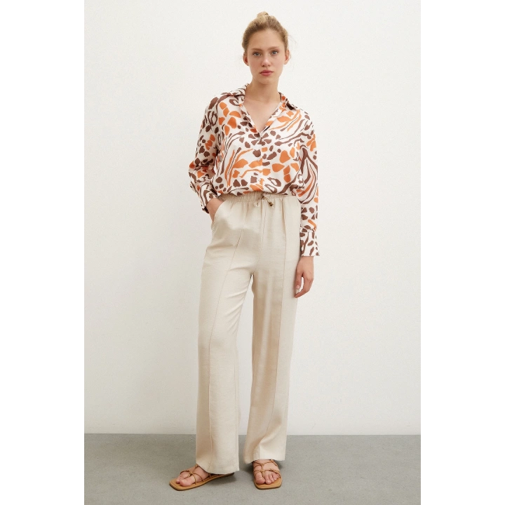 V Yaka Leopar Desen Gömlek Taş