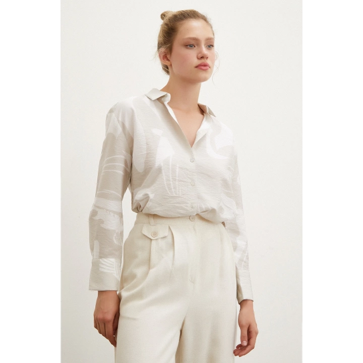 V Yaka Modal  Gömlek Bej