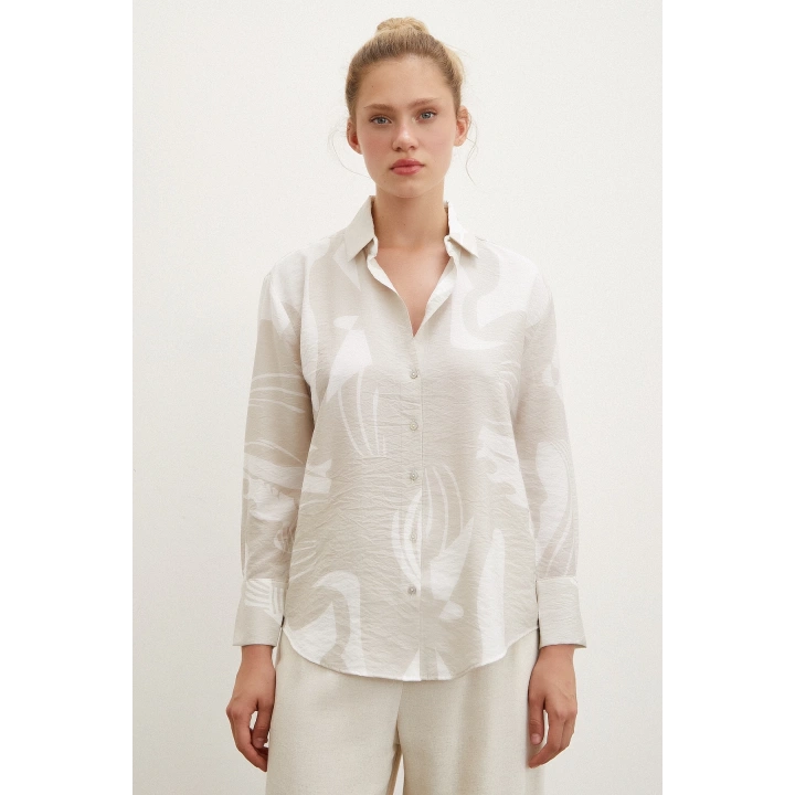 V Yaka Modal  Gömlek Bej