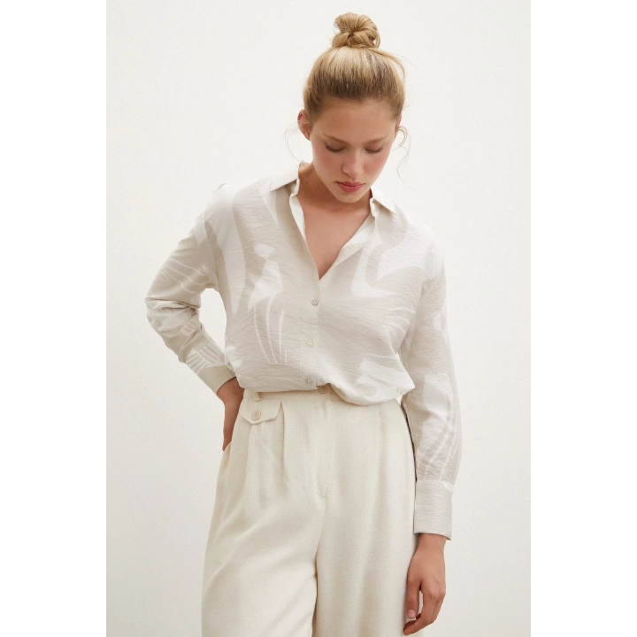 V Yaka Modal  Gömlek Bej