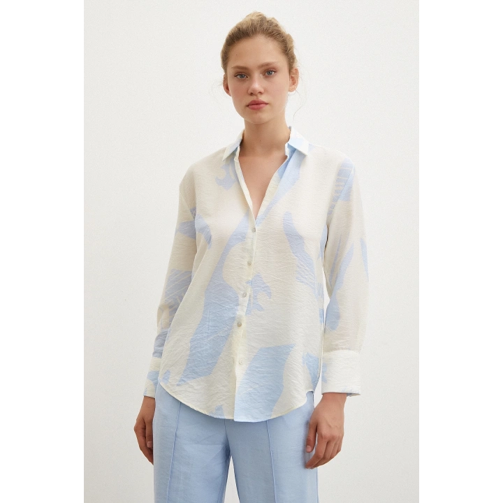 V Yaka Modal  Gömlek Mavi