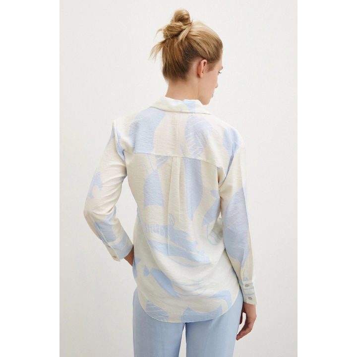 V Yaka Modal  Gömlek Mavi