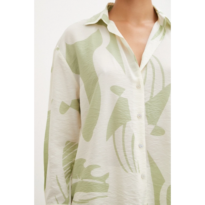 V Yaka Modal  Gömlek Yeşil