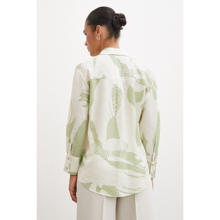 V Yaka Modal  Gömlek Yeşil