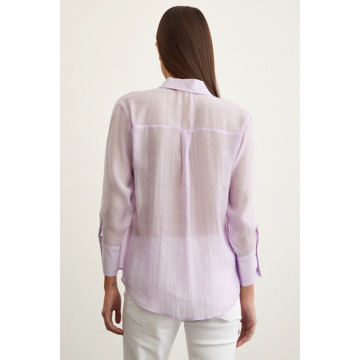 V Yaka Robalı Gömlek Lila