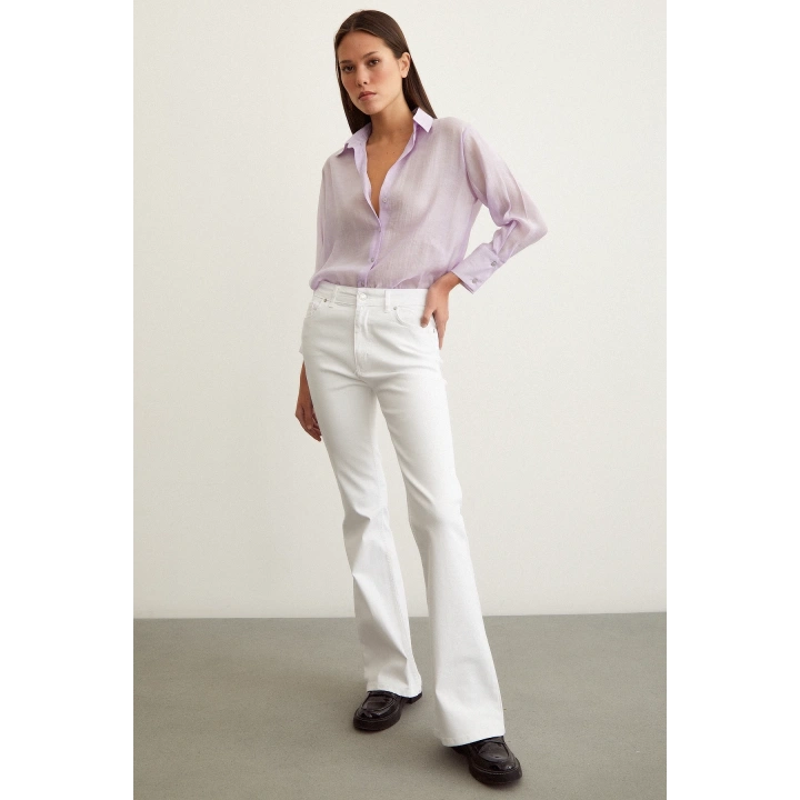 V Yaka Robalı Gömlek Lila