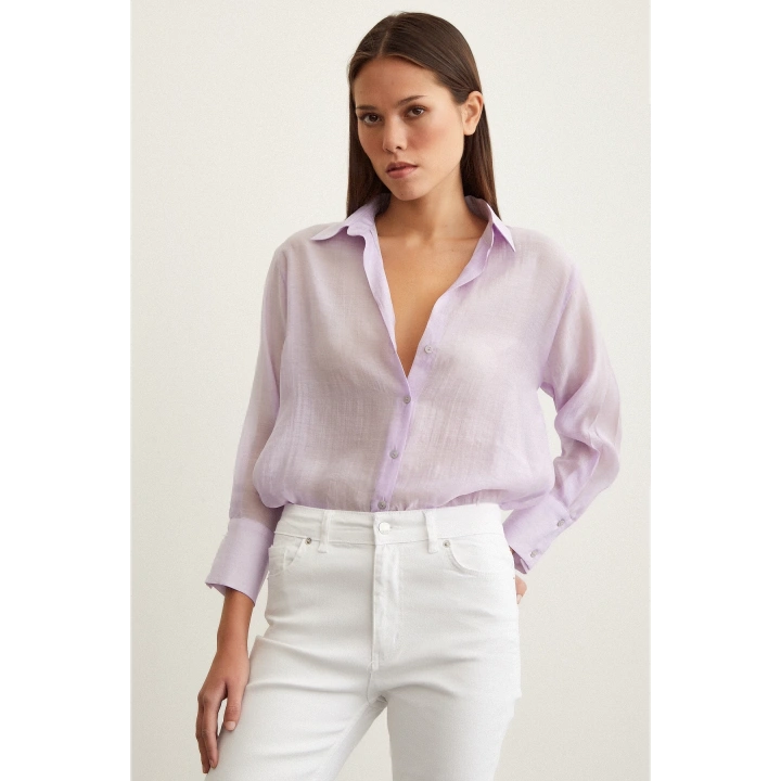 V Yaka Robalı Gömlek Lila