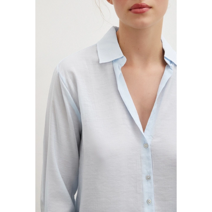 V Yaka Robalı Gömlek Mavi