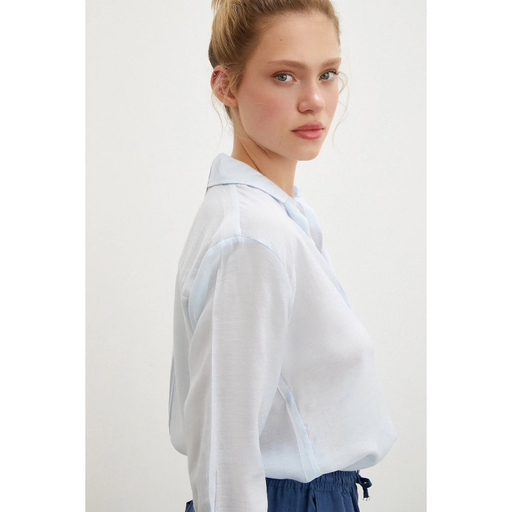 V Yaka Robalı Gömlek Mavi