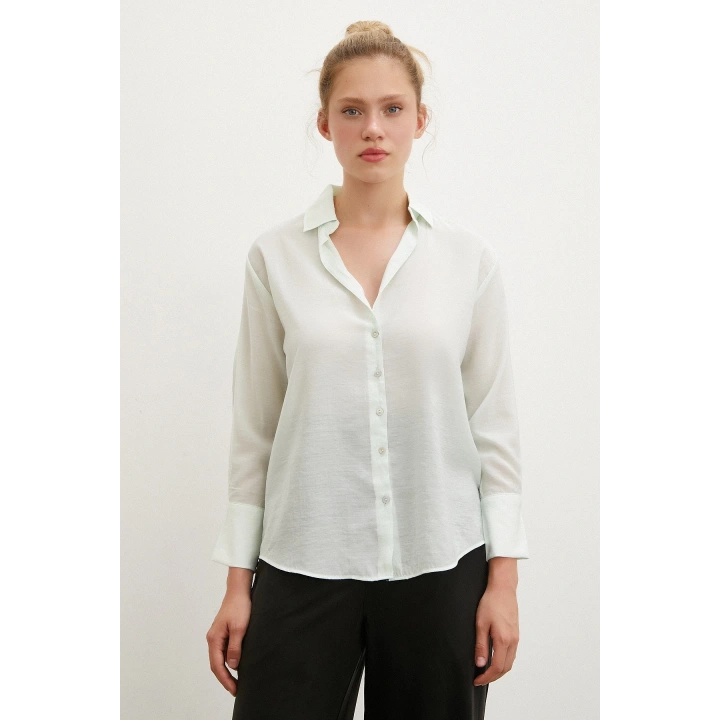 V Yaka Robalı Gömlek Mint